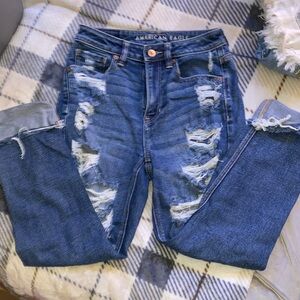 American Eagle Outfitters High Rise Blue Distressed Jeans